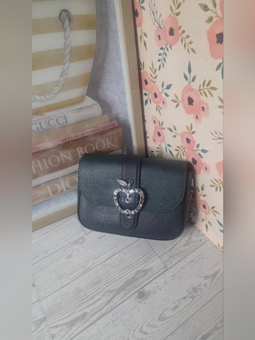 Coach Black and Dark Green Crossbody with Crystal Apple Charm - Picture 2 of 10